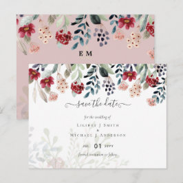 Dusty Roos Burgundy Floral Wedding Briefkaart