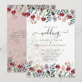 Dusty Roos Burgundy Floral Wedding Kaart