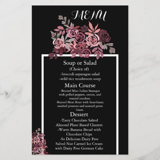 Dusty Roos Burgundy Floral Wedding Menu (Voorkant)