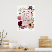 Dusty Roos & Burgundy Floral Wedding Welcome Sign Poster (Keuken)