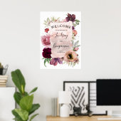 Dusty Roos & Burgundy Floral Wedding Welcome Sign Poster (Thuiskantoor)