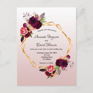Dusty roos burgundy florals bruiloft briefkaart
