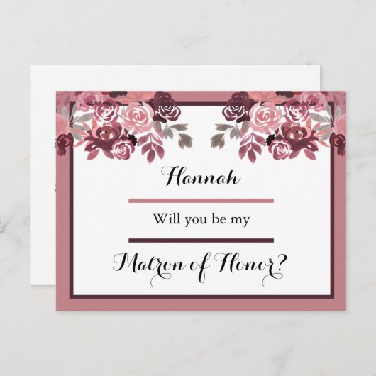 Dusty Roos Burgundy Matron of Honor Request Kaart (Voorkant / Achterkant)