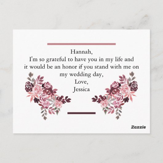 Dusty Roos Burgundy Matron of Honor Request Kaart (Achterkant)