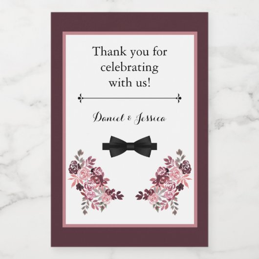 Dusty Roos Burgundy Mini Wine Fles Etiket (Enkel label)