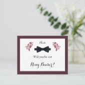 Dusty Roos Burgundy Ring Bearer Request Kaart (Staand voorkant)