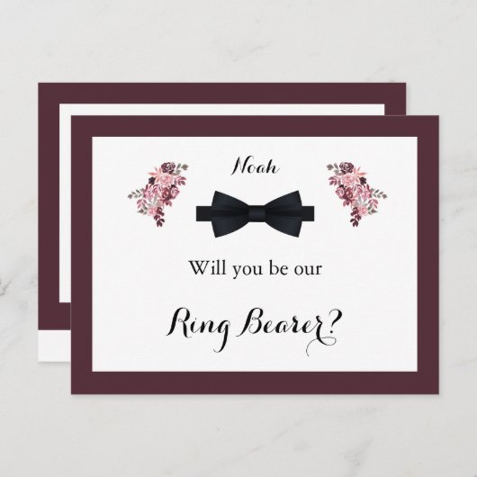 Dusty Roos Burgundy Ring Bearer Request Kaart (Voorkant / Achterkant)
