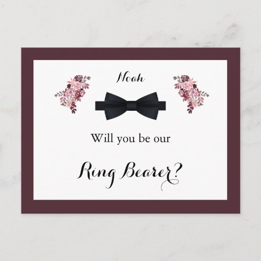 Dusty Roos Burgundy Ring Bearer Request Kaart (Voorkant)