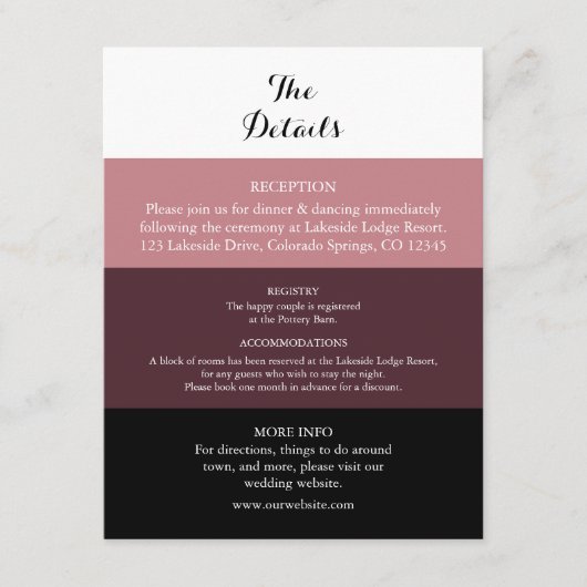 Dusty Roos Burgundy Wedding Details Kaart (Voorkant)