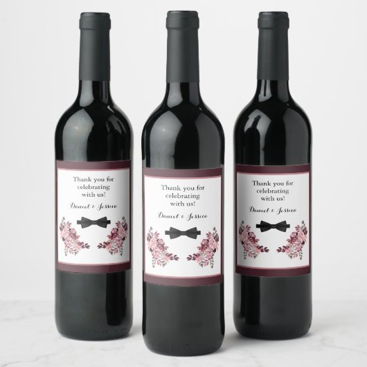 Dusty Roos Burgundy Wedding Favor Wine Label Wijn Etiket (Flessen)