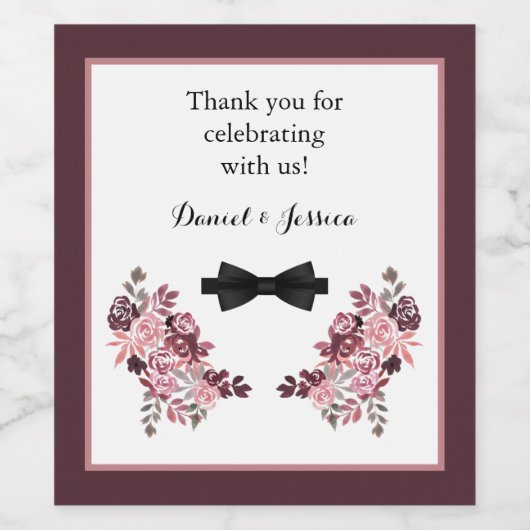 Dusty Roos Burgundy Wedding Favor Wine Label Wijn Etiket (Enkel label)