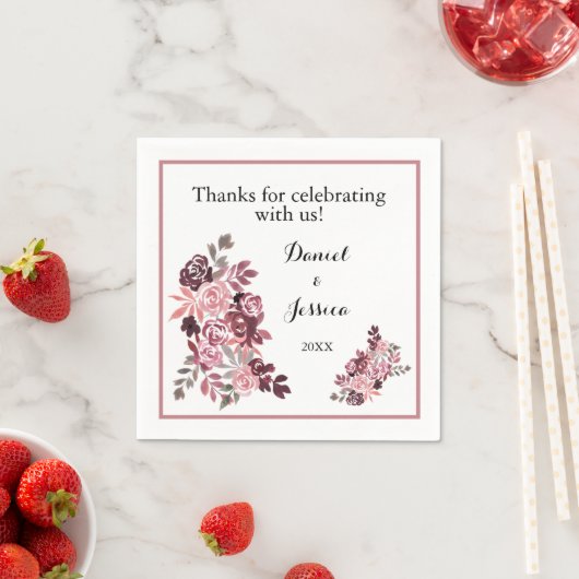 Dusty Roos Burgundy Wedding Reception Napkins Servet (Insitu)