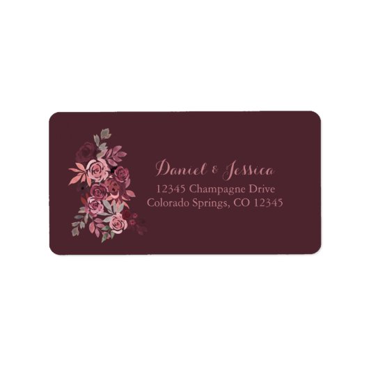 Dusty Roos Burgundy Wedding Return Label (Voorkant)