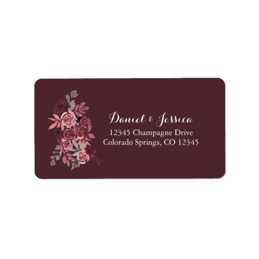 Dusty Roos Burgundy Wedding Return Label (Voorkant)