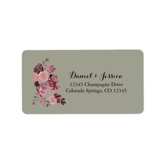 Dusty Roos Burgundy Wedding Return Label (Voorkant)