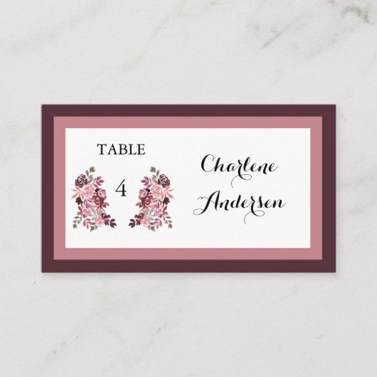 Dusty Roos Burgundy Wedding Table Place Card Plaatskaartje (Voorkant)