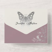 Dusty Roos Butterfly Wedding Invitation All In One Uitnodiging (Achterkant)