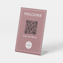 Dusty Roos Cafe Menu QR Code Bedrijf Logo Reclamebord Met Voetstuk