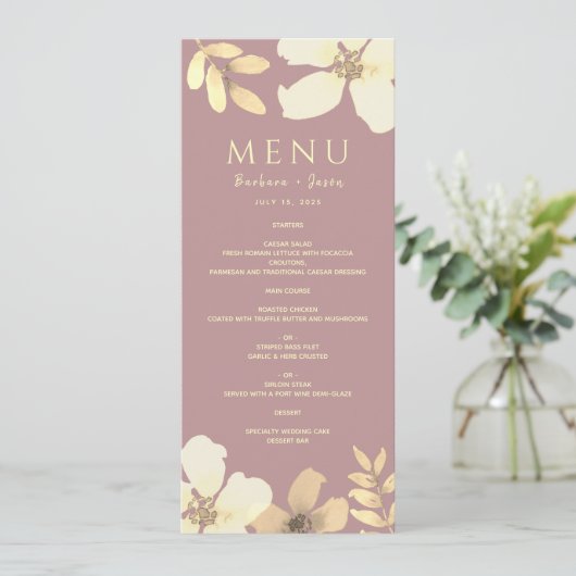 Dusty Roos Calligraphy Wedding Menu (Staand voorkant)