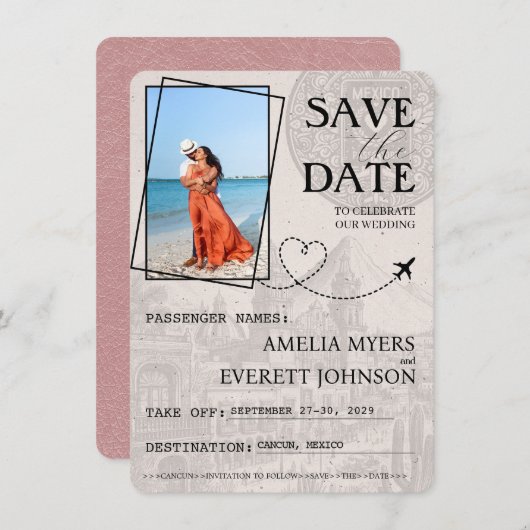 Dusty Roos Cancun Passport Bewaar de datum Save The Date (Voorkant / Achterkant)