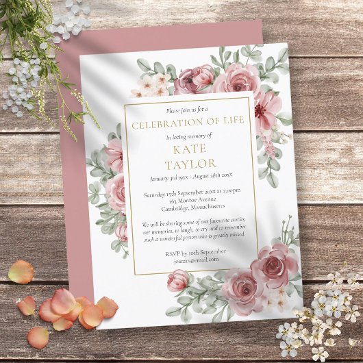 Dusty Roos Celebration of Life Funeral Invitation Aankondigingskaart