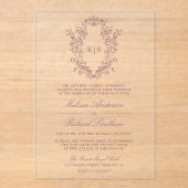 Dusty Roos Chinoiserie Crest Monogram Huwelijk Acryl Uitnodigingen (Voorkant)