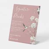 Dusty Roos Chinoiserie Signature Drink bruiloft Reclamebord Met Voetstuk (Voorkant)