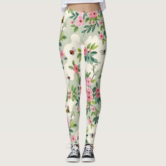 Dusty Roos Cream Butterflies Bee Camo Leggings (Voorkant)