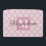 Dusty Roos Damask iPad Cover met Monogram & Naam iPad Mini Cover<br><div class="desc">Deze mooie iPad case heeft een klassiek wit damast patroon over een stoffige rozen achtergrond. Het ontwerp is gepersonaliseerd met een monogram initiaal letter en een aanpasbare naam. Perfect voor op het werk of op school,  of elke vrouw die een  vrouwelijk hoesje wil met een eenvoudig maar elegant ontwerp.</div>