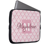 Dusty Roos Damask-laptop Hoesje met monogram en na Laptop Sleeve (Voorkant Rechts)