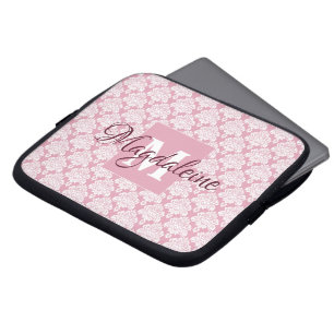 Dusty Roos Damask-laptop Hoesje met monogram en na Laptop Sleeve