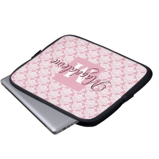 Dusty Roos Damask-laptop Hoesje met monogram en na Laptop Sleeve (Voorkant onderkant)