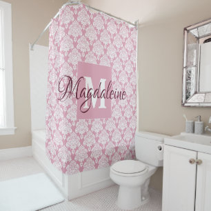 Dusty Roos Damask Monogrammed Shower Curtain Douchegordijn