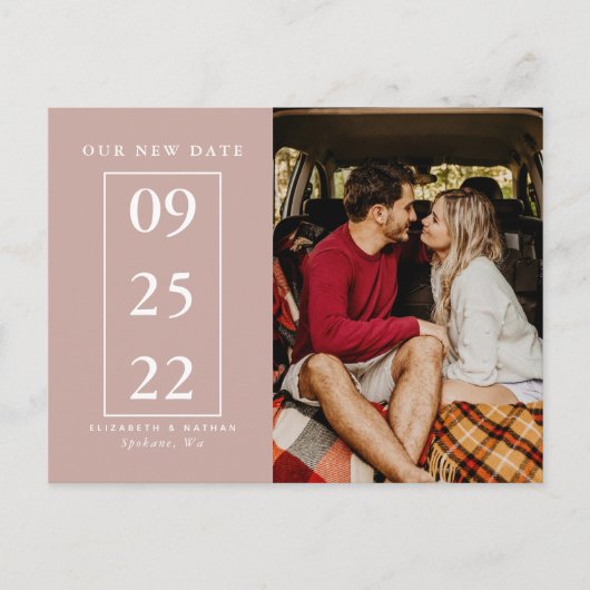 Dusty Roos Datum wijzigen Foto Huwelijk Uitstel Briefkaart (Voorkant)