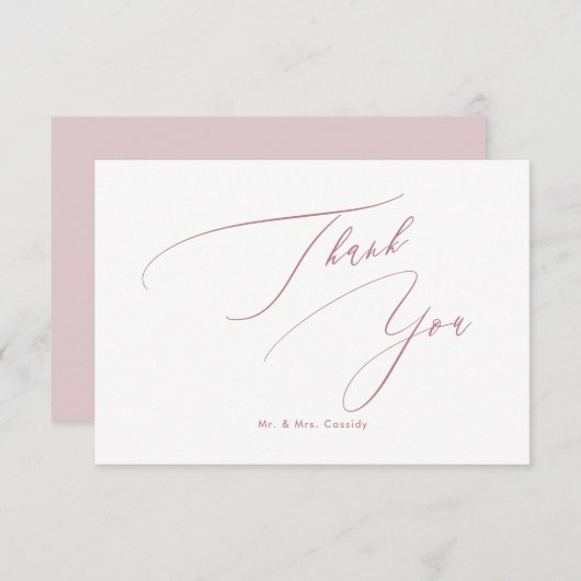 Dusty Roos DIY kleuren Luxe script Dank u Bedankkaart (Voorkant / Achterkant)