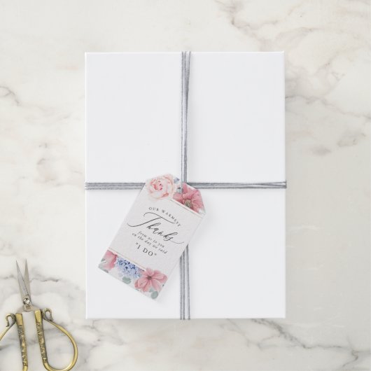 Dusty Roos Dusty Blue Floral Elegant Dank u Cadeaulabel (Met Touw)