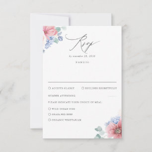 Dusty Roos Dusty Blue Floral Wedding RSVP