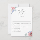 Dusty Roos Dusty Blue Floral Wedding RSVP Kaartje (Voorkant)