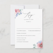 Dusty Roos Dusty Blue Floral Wedding RSVP