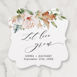 Dusty Roos Earthy Blooms, Let Love Grow, Weddensch Bedankjes Labels