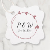 Dusty Roos Eenvoudige Hart Krans Monogram Trouwen Bedankjes Labels (Voorkant)