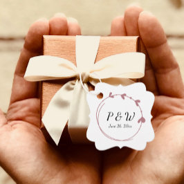 Dusty Roos Eenvoudige Hart Krans Monogram Trouwen Bedankjes Labels