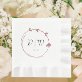 Dusty Roos Eenvoudige Hart Krans Monogram Trouwen Servet