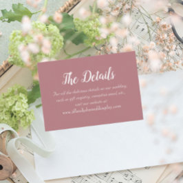Dusty Roos Eenvoudige Stijl Trouwdetails Informatiekaartje