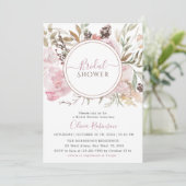 Dusty Roos Elegant Floral Bridal Shower Kaart (Staand voorkant)
