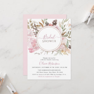 Dusty Roos Elegant Floral Bridal Shower Kaart