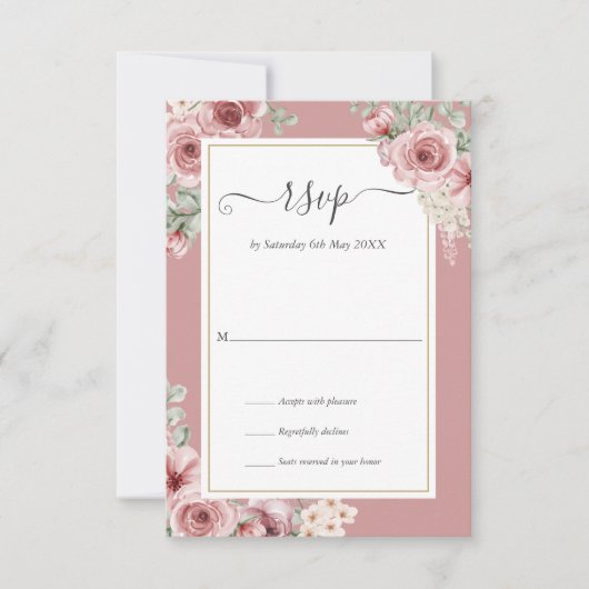 Dusty Roos Elegant Floral Script RSVP Kaartje (Voorkant)