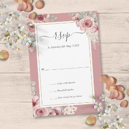 Dusty Roos Elegant Floral Script RSVP Kaartje