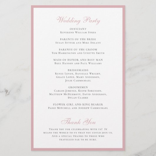 Dusty Roos Elegant Formal Budget Wedding Programme Flyer (Achterkant)
