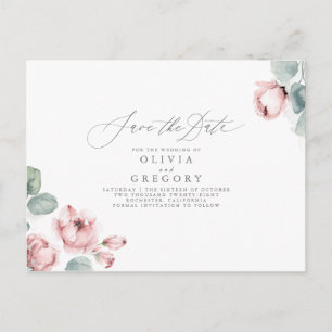 Dusty Roos Elegant Romantisch Save The Date Aankondigingskaart